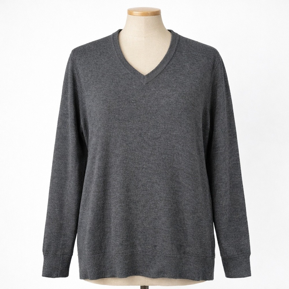 Theory Mens Merino Wool V Neck Sweater Size M Gray Marled Luxury Preppy Pullover
